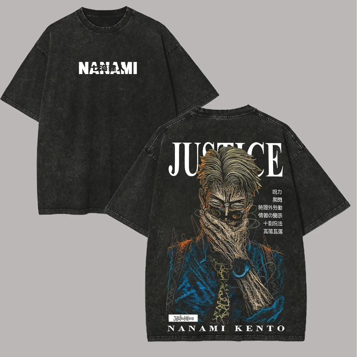 Acid Wash Vintage Graphic T Shirt - Nanami Kento T Shirt Jujutsu Kaisen