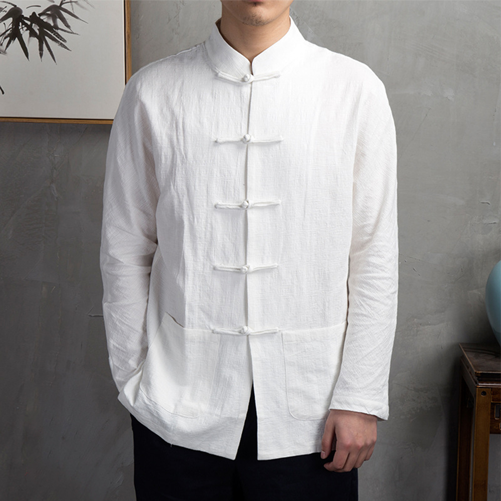 Mens Linen Shirt Long Sleeve - Retro Rahat Erkek Çin Geleneksel Giysisi