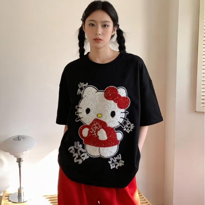 T-Shirts - Sevimli Kısa Kollu Hello Kitty Yaz