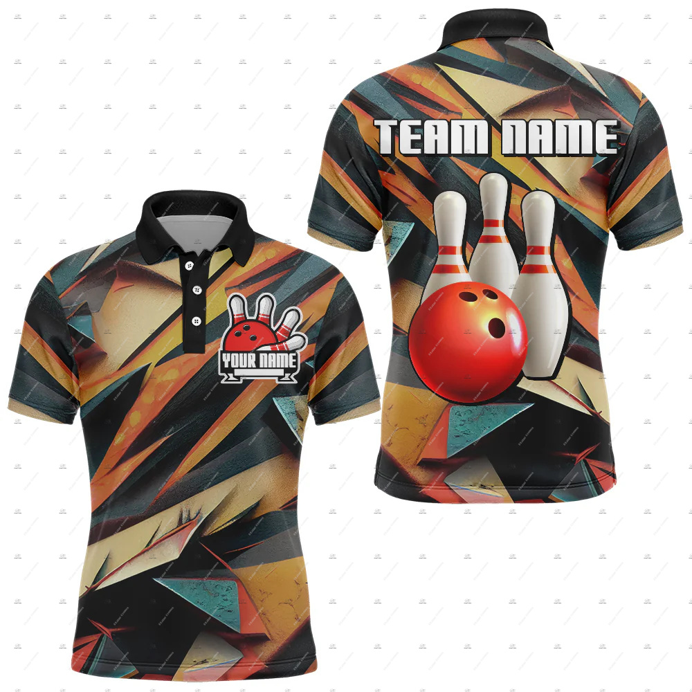 Short Sleeve Bowling Shirt Retro - Özel Ad Bowling Kafatası Alev Graffiti