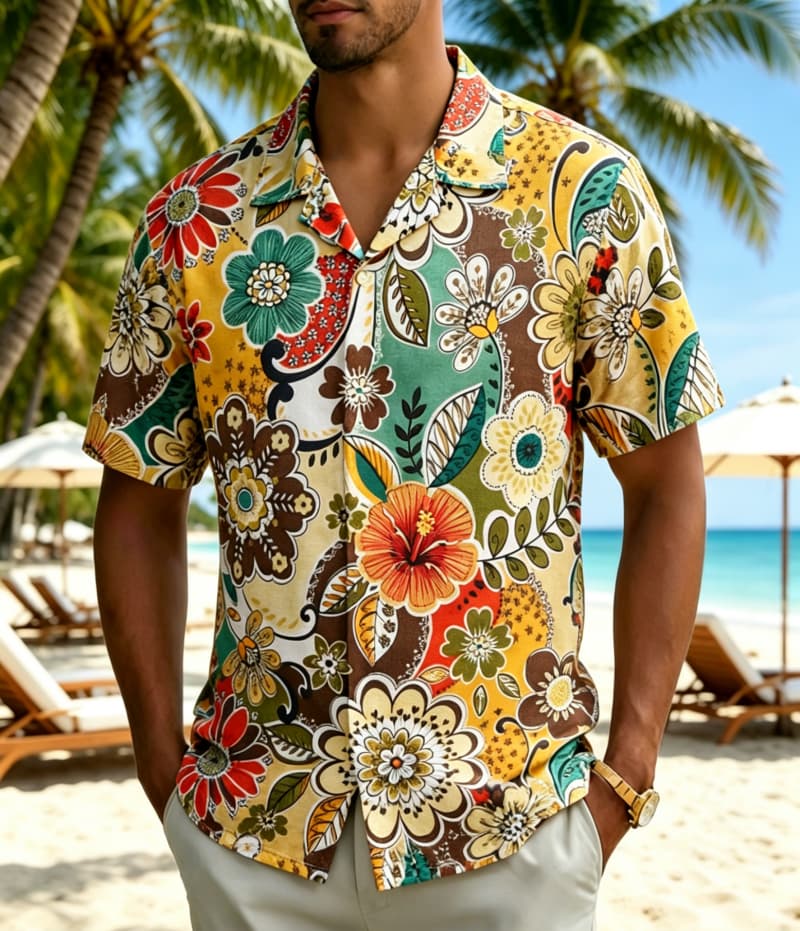 Vintage Hawaiian Floral Shirt - Erkek Vintage Boho Tropikal Çiçek Desenli