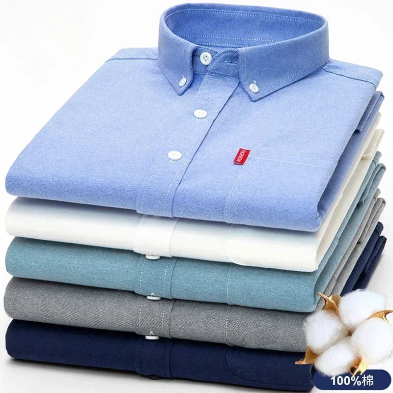 Oxford Cotton Casual Shirt Business - 100% saf pamuk erkek düz renk