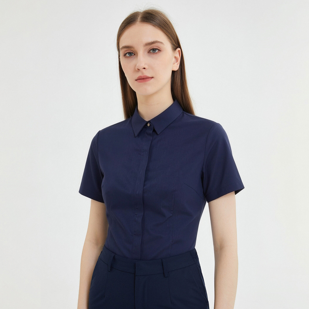 Breathable Bamboo Fiber Shirt Non Iron - Kadınlar için Cepli Olmayan, Kısa Kollu,