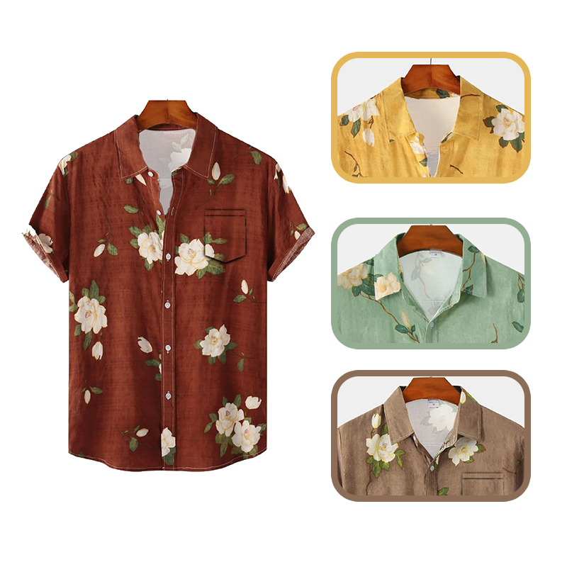 Vintage Hawaiian Floral Shirt - Erkekler hawaii tarzı kısa kollu gömlek,