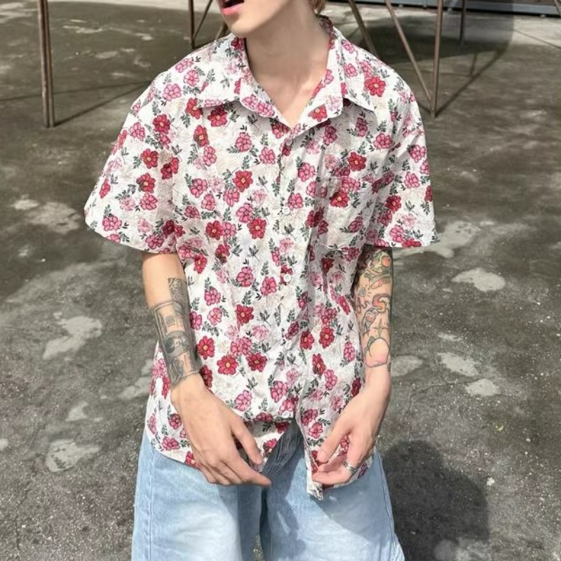 Vintage Hawaiian Floral Shirt - Erkekler Trendy Vintage Çiçekli Baskı Yüksek