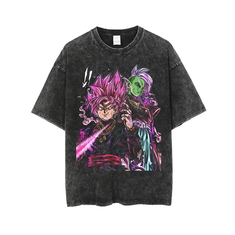 Acid Wash Vintage Graphic T Shirt - Goku Siyah Gül T Shirt Dragon