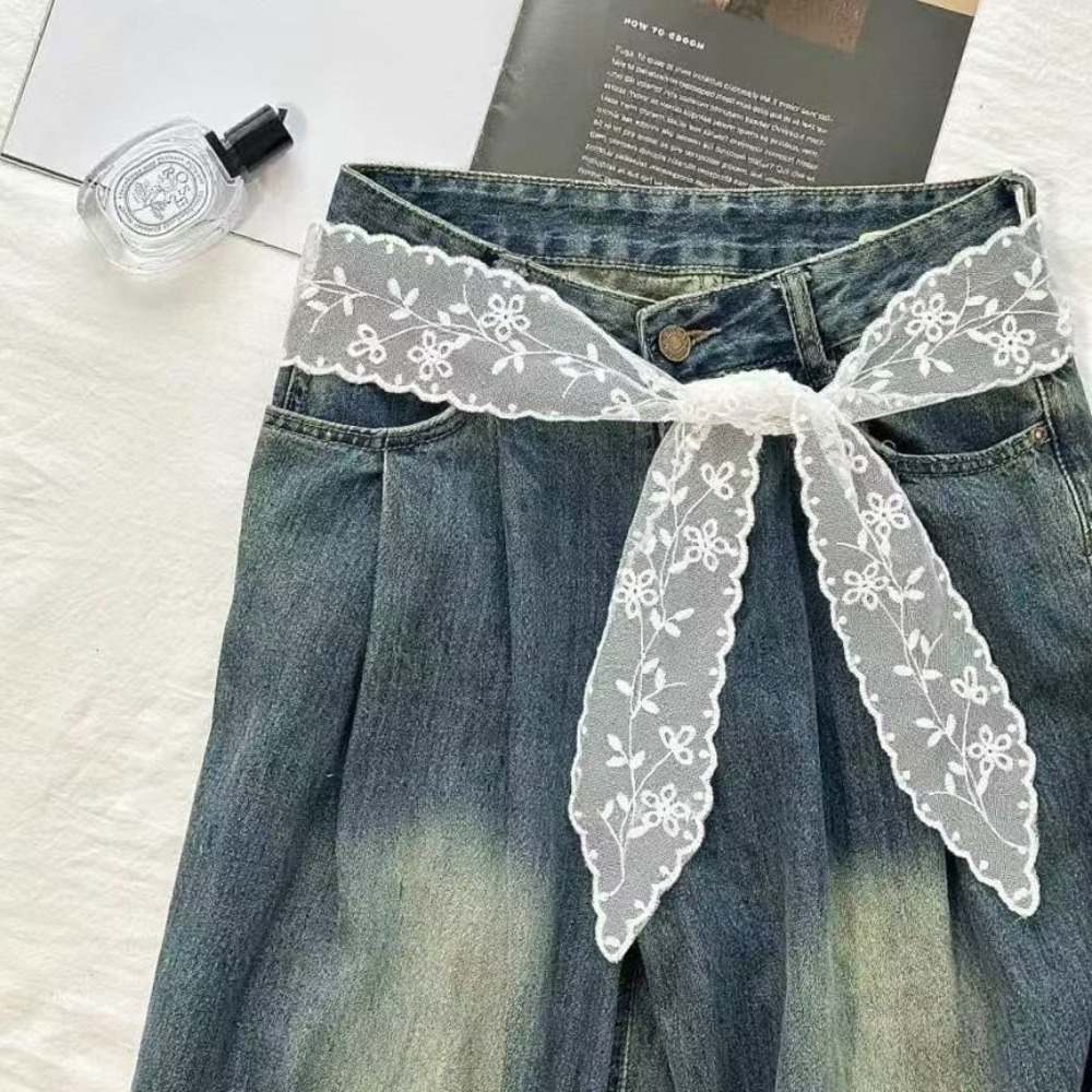 Jeans - Kadınlar için tatlı beyaz dantel kemer