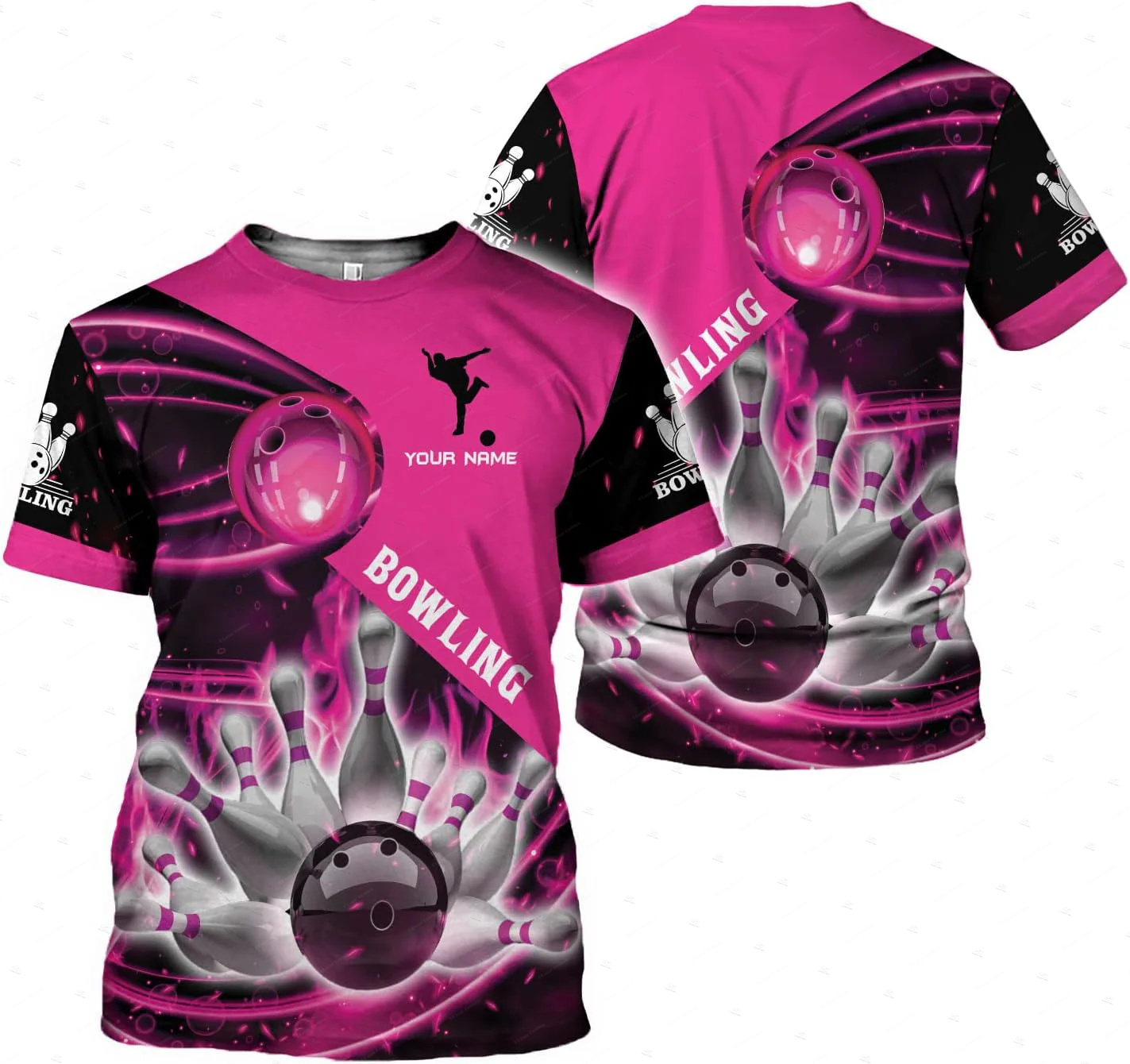 Short Sleeve Bowling Shirt Retro - Özel Ad Degrade Bowling Alev Graffiti