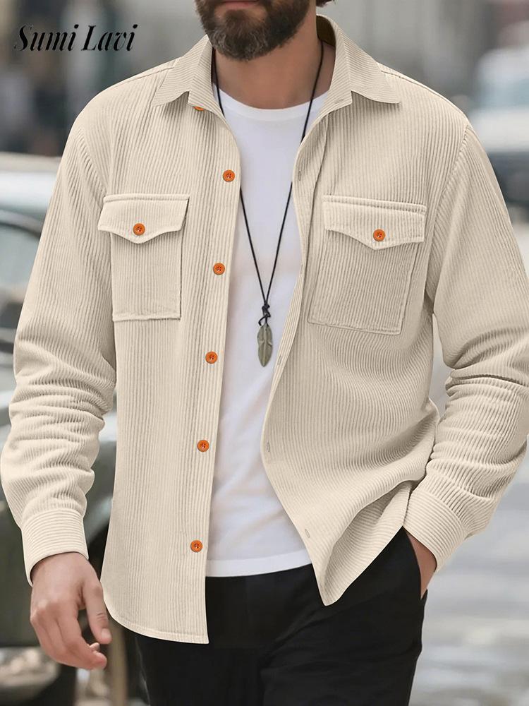 Corduroy Button Up Shirt Men - Rahat erkek Kadife Gömlek Ceket Bahar