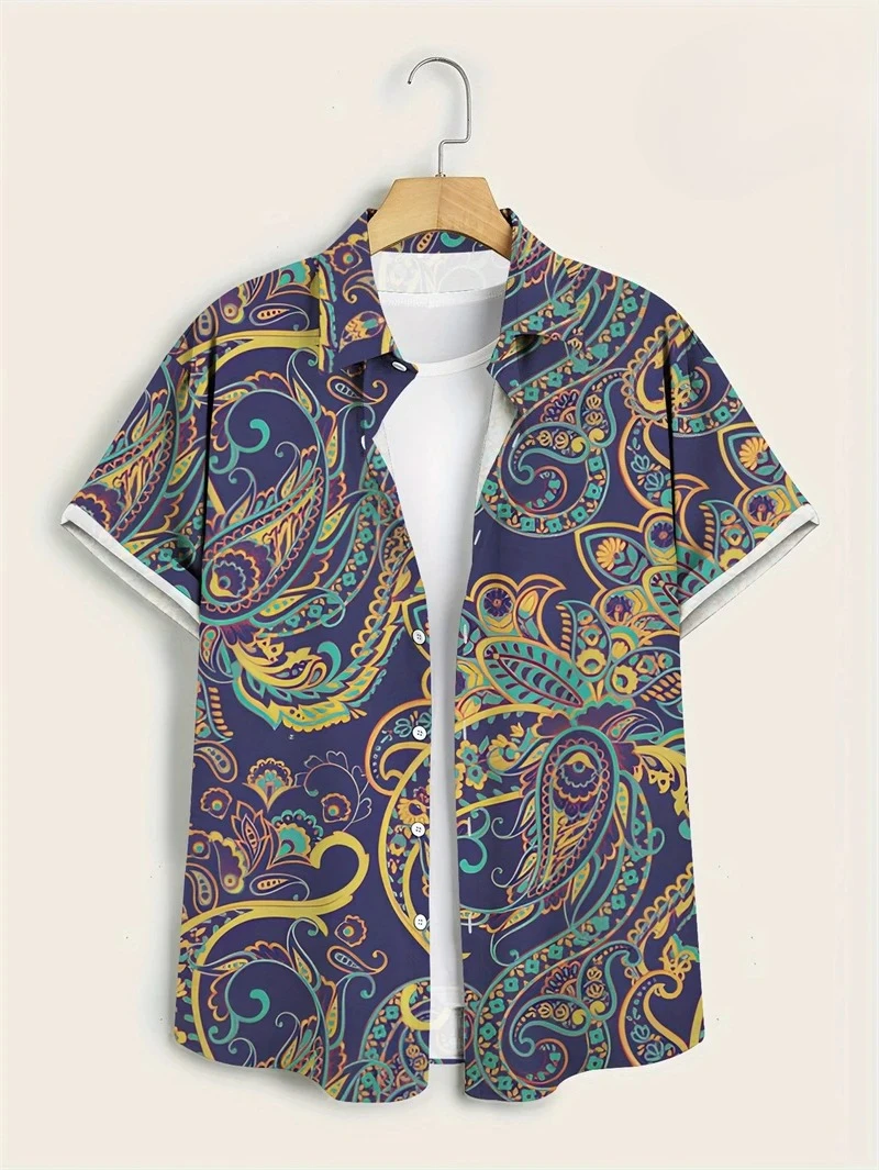 Vintage Hawaiian Floral Shirt - Mor Tabanlı Renkli Paisley Hawaii Gömleği