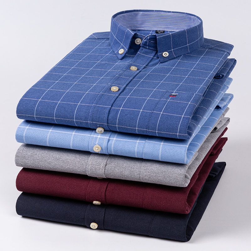 Oxford Cotton Casual Shirt Business - Erkek Casual Gömlek Pamuk Oxford Ekose
