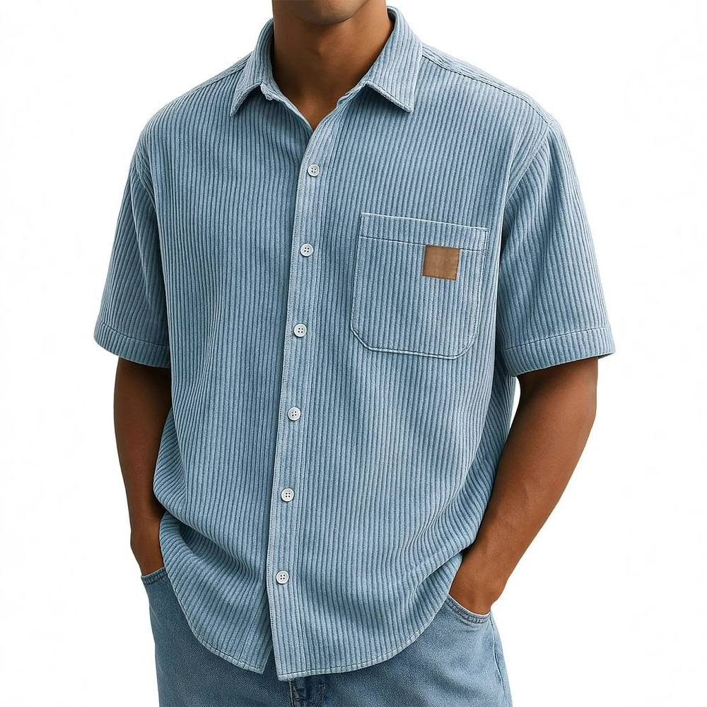 Corduroy Button Up Shirt Men - Erkek Kadife Kısa Kollu Gömlek, Vintage