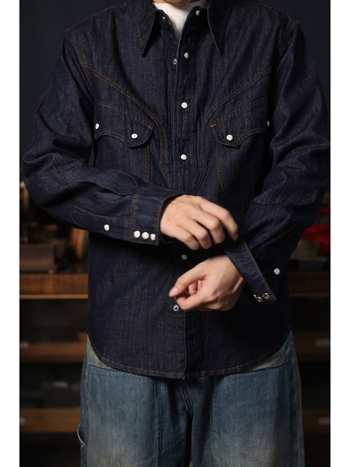 Kovboy Batı Tarzı Çıtçıtlı Göm - Mens Western Denim Pearl Snap Shirt incelemesi ve fiyatı