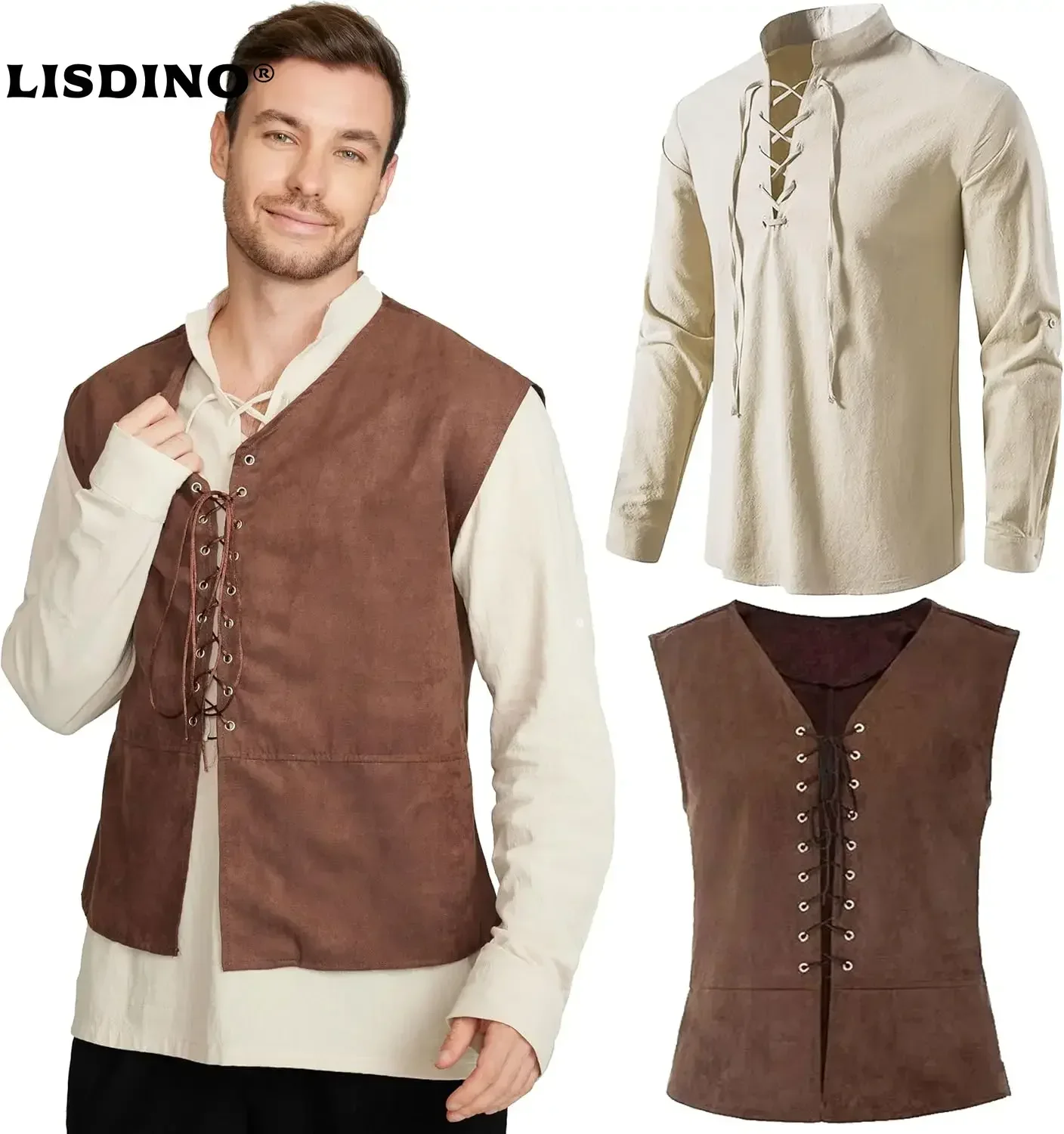 2 parçalı Set erkek Ortaçağ Ko - Medieval Gothic Lace Up Pirate Shirt incelemesi ve fiyatı