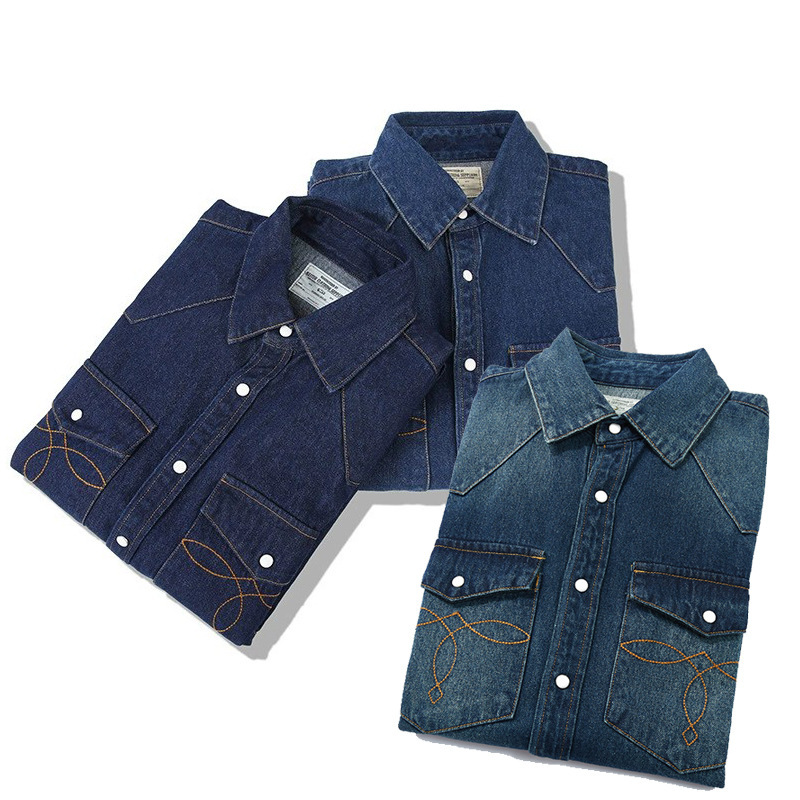 Amerikan Vintage Kot Gömlekler - Mens Western Denim Pearl Snap Shirt incelemesi ve fiyatı