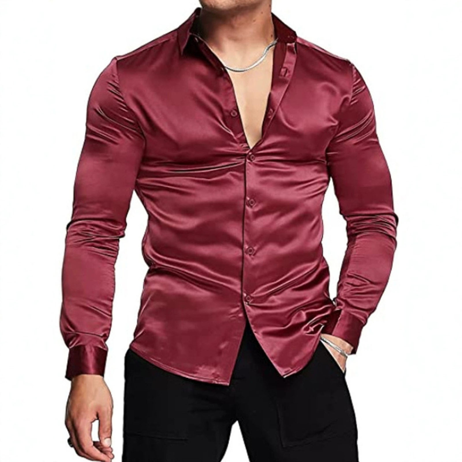 İlkbahar Sonbahar İpek Saten G - Mens Satin Silk Dress Shirt incelemesi ve fiyatı