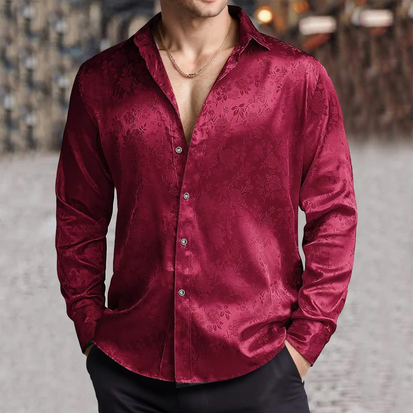 Erkek Taklit Ipek Saten Elbise - Mens Satin Silk Dress Shirt incelemesi ve fiyatı