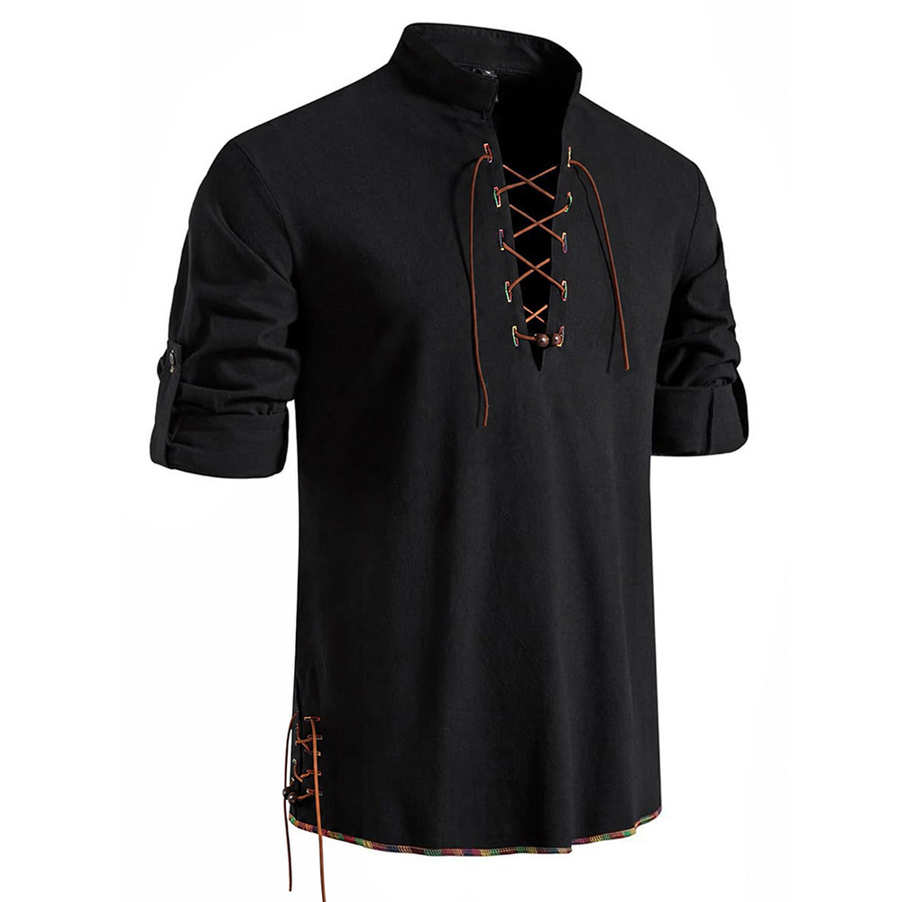 Erkek Henley Yaka Orta Çağ Göm - Medieval Gothic Lace Up Pirate Shirt incelemesi ve fiyatı