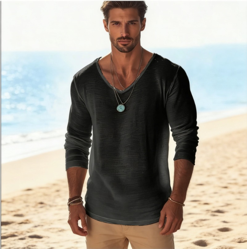 Erkek Günlük V Yaka Keten Karı - Mens Linen Shirt Long Sleeve incelemesi ve fiyatı