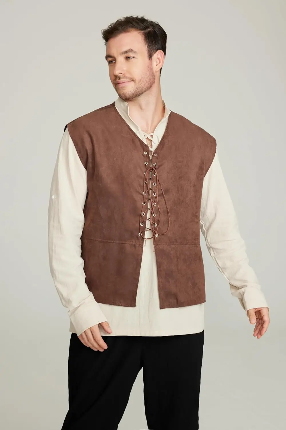 2 parçalı Set erkek Ortaçağ Ko - Medieval Gothic Lace Up Pirate Shirt incelemesi ve fiyatı
