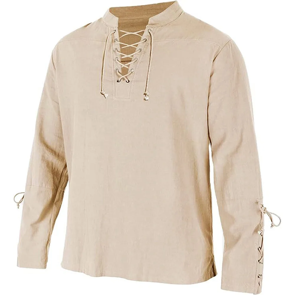 Erkek Uzun Kollu Gömlek Bağcık - Medieval Gothic Lace Up Pirate Shirt incelemesi ve fiyatı