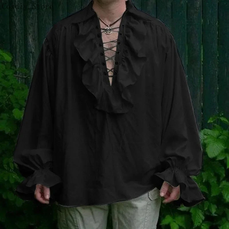 S-5XL Ortaçağ Korsan Cadılar B - Medieval Gothic Lace Up Pirate Shirt incelemesi ve fiyatı