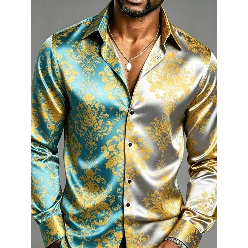 Saten İpek Uzun Kollu Barok Çi - Mens Satin Silk Dress Shirt incelemesi ve fiyatı