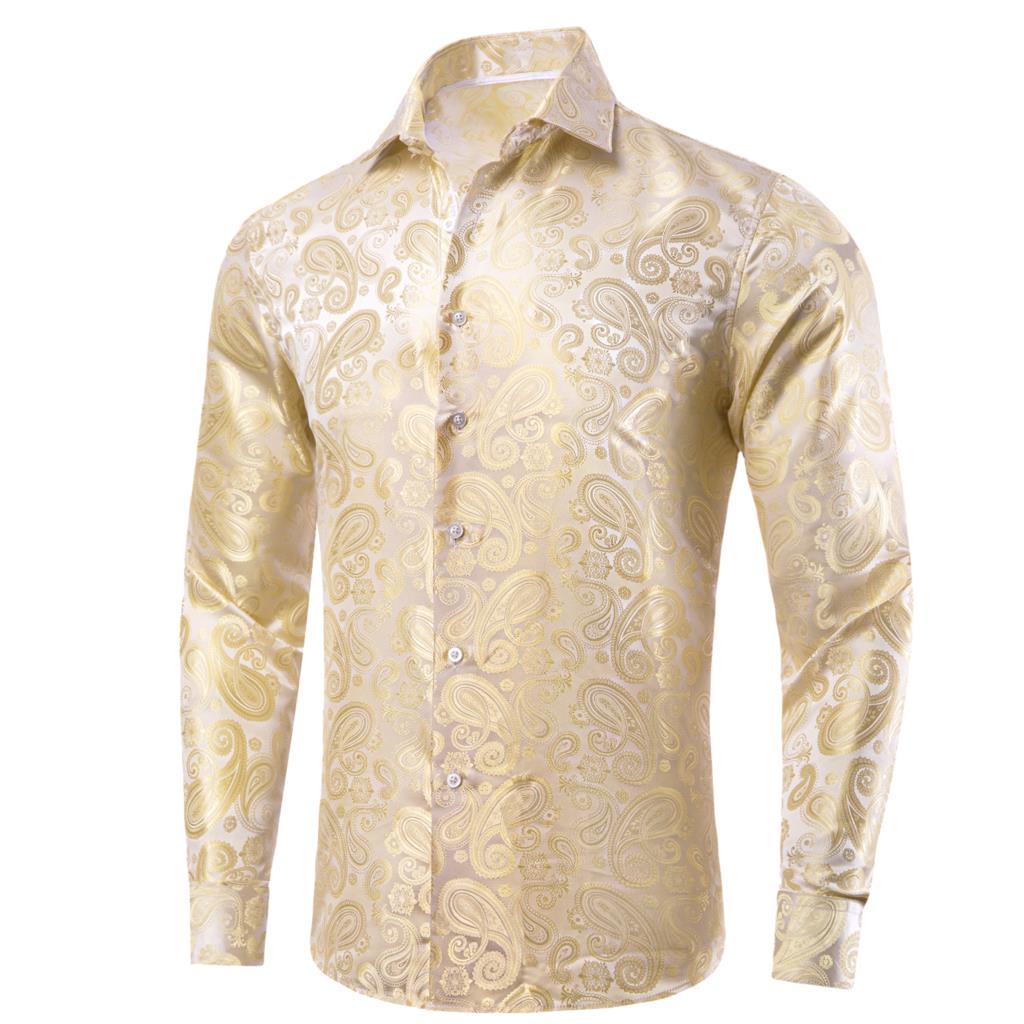 Hi-Tie altın bej fildişi şampa - Mens Satin Silk Dress Shirt incelemesi ve fiyatı