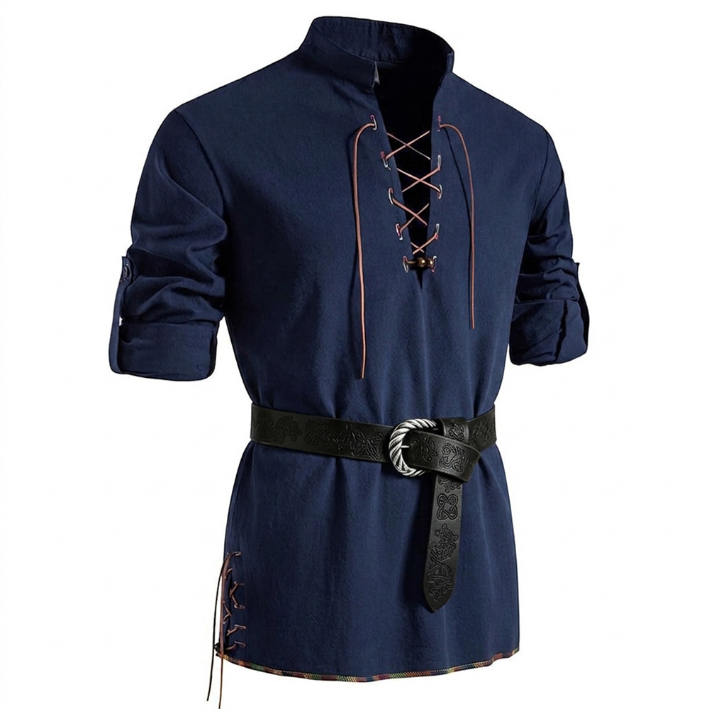Erkek Vintage Gömlek Pamuklu U - Medieval Gothic Lace Up Pirate Shirt incelemesi ve fiyatı