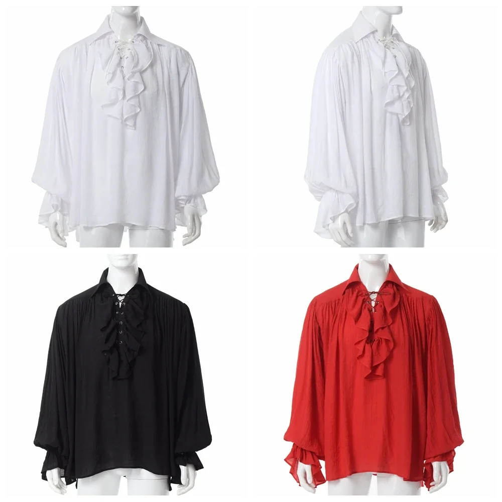 Erkekler Korsan Gömlek Vampir  - Medieval Gothic Lace Up Pirate Shirt incelemesi ve fiyatı