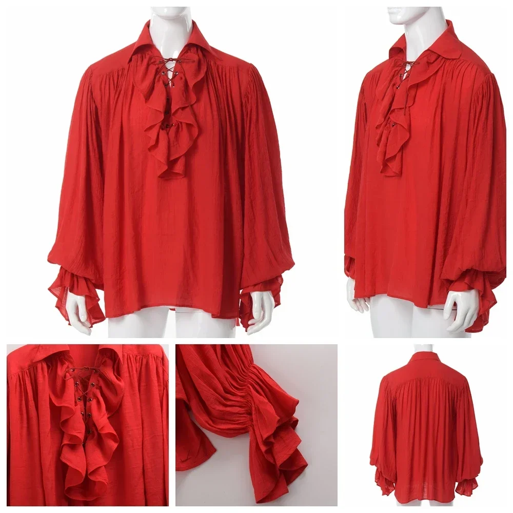 Erkekler Korsan Gömlek Vampir  - Medieval Gothic Lace Up Pirate Shirt incelemesi ve fiyatı