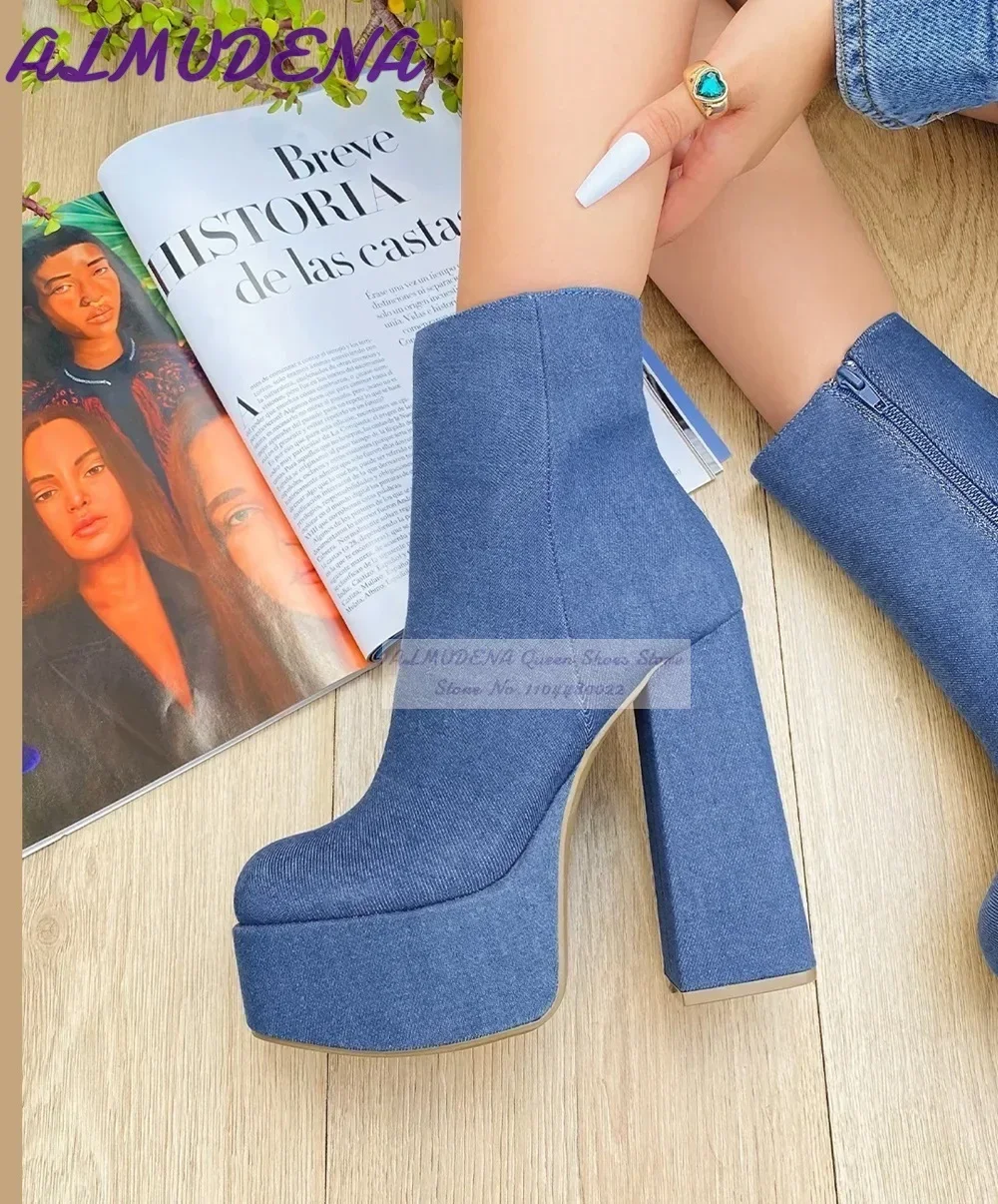ALMUDENA Mavi Denim Blok Topuk - Jeans incelemesi ve fiyatı