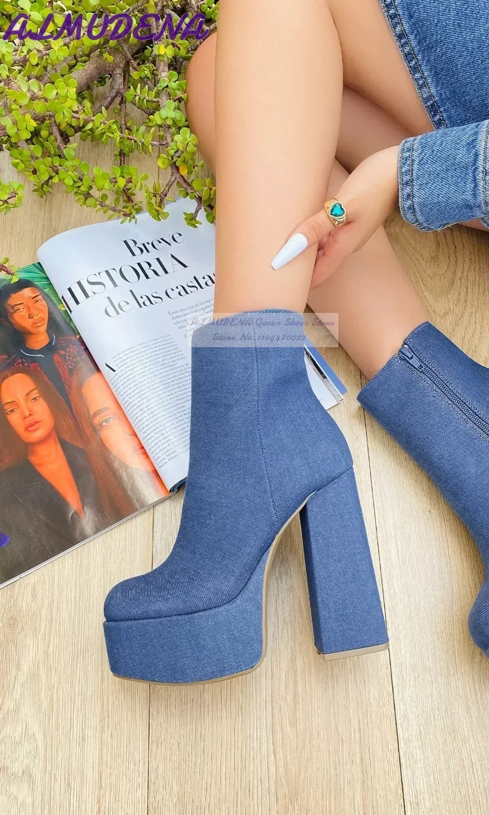 ALMUDENA Mavi Denim Blok Topuk - Jeans incelemesi ve fiyatı
