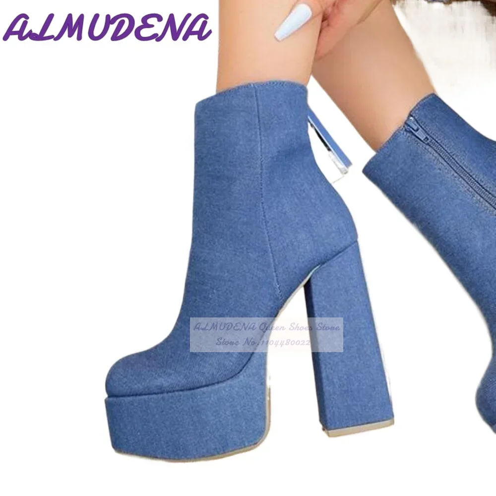 ALMUDENA Mavi Denim Blok Topuk - Jeans incelemesi ve fiyatı