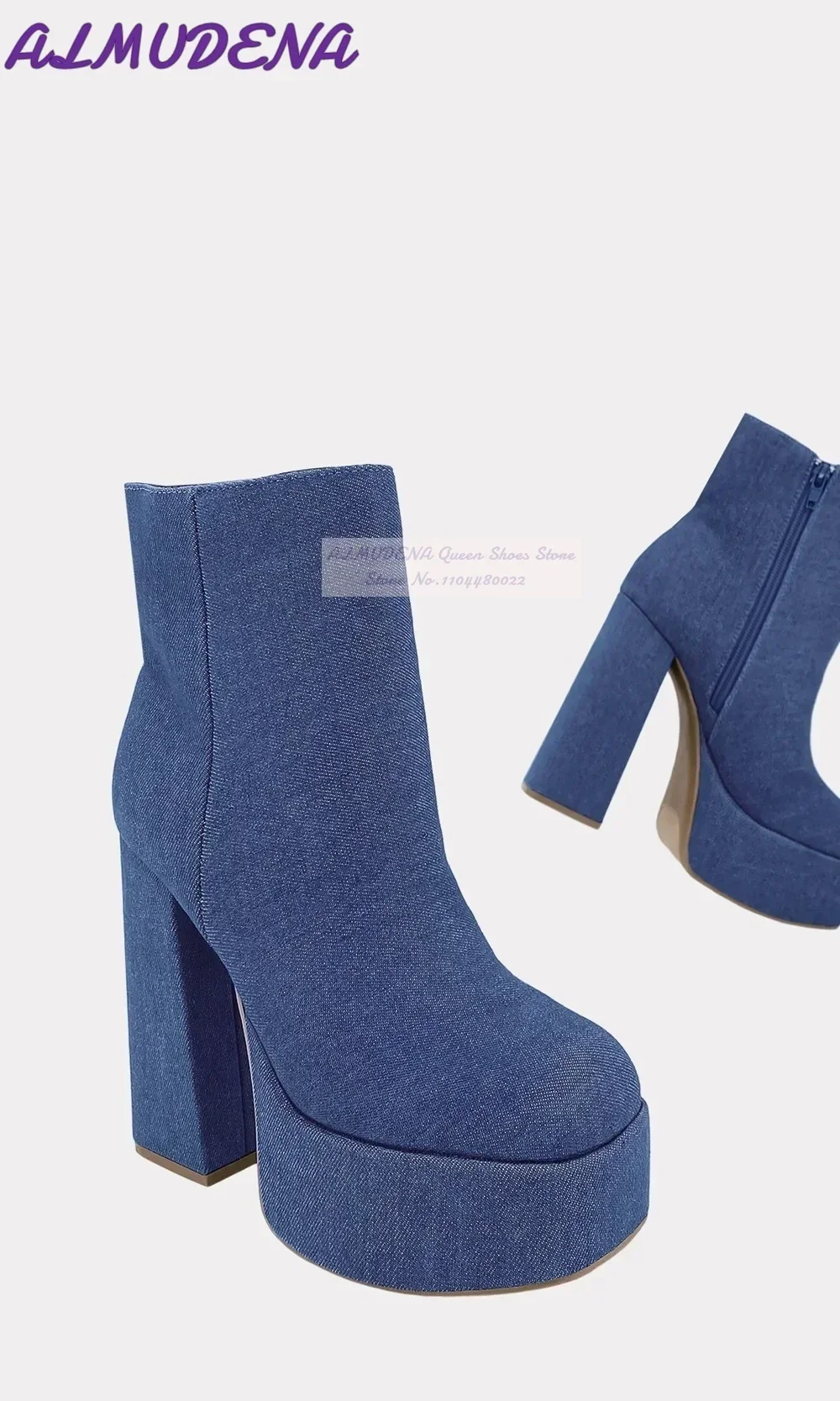 ALMUDENA Mavi Denim Blok Topuk - Jeans incelemesi ve fiyatı