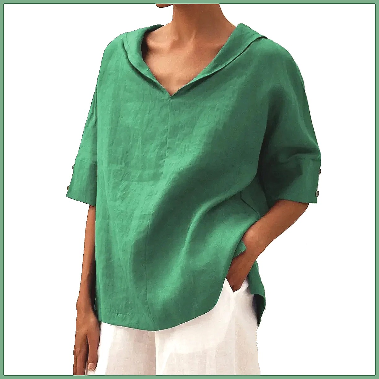 Kadın Bol V Yaka Pamuklu Keten - Shirts incelemesi ve fiyatı