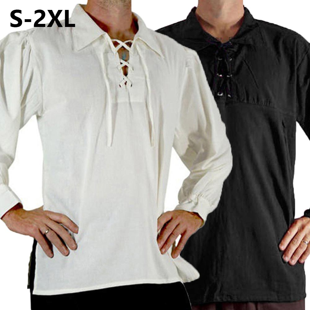 Erkekler Ortaçağ Rönesans Kost - Medieval Gothic Lace Up Pirate Shirt incelemesi ve fiyatı