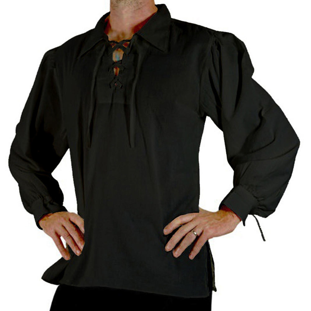 Erkekler Ortaçağ Rönesans Kost - Medieval Gothic Lace Up Pirate Shirt incelemesi ve fiyatı