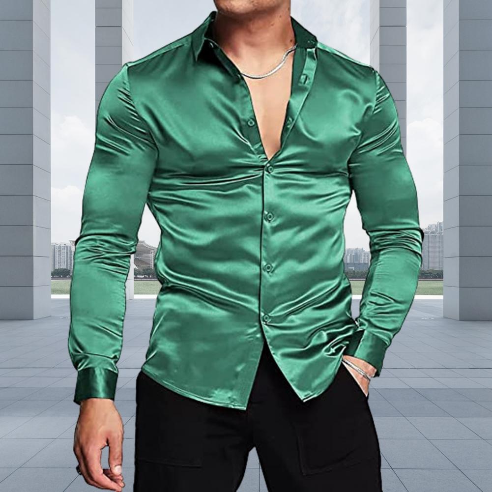 Şık Erkek Parlak İpek Benzeri  - Mens Satin Silk Dress Shirt incelemesi ve fiyatı
