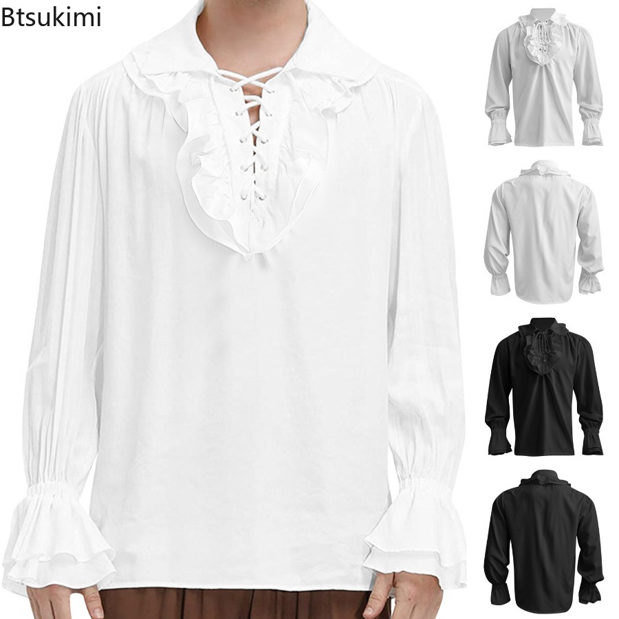 Erkek Ortaçağ Rönesans Korsan  - Medieval Gothic Lace Up Pirate Shirt incelemesi ve fiyatı