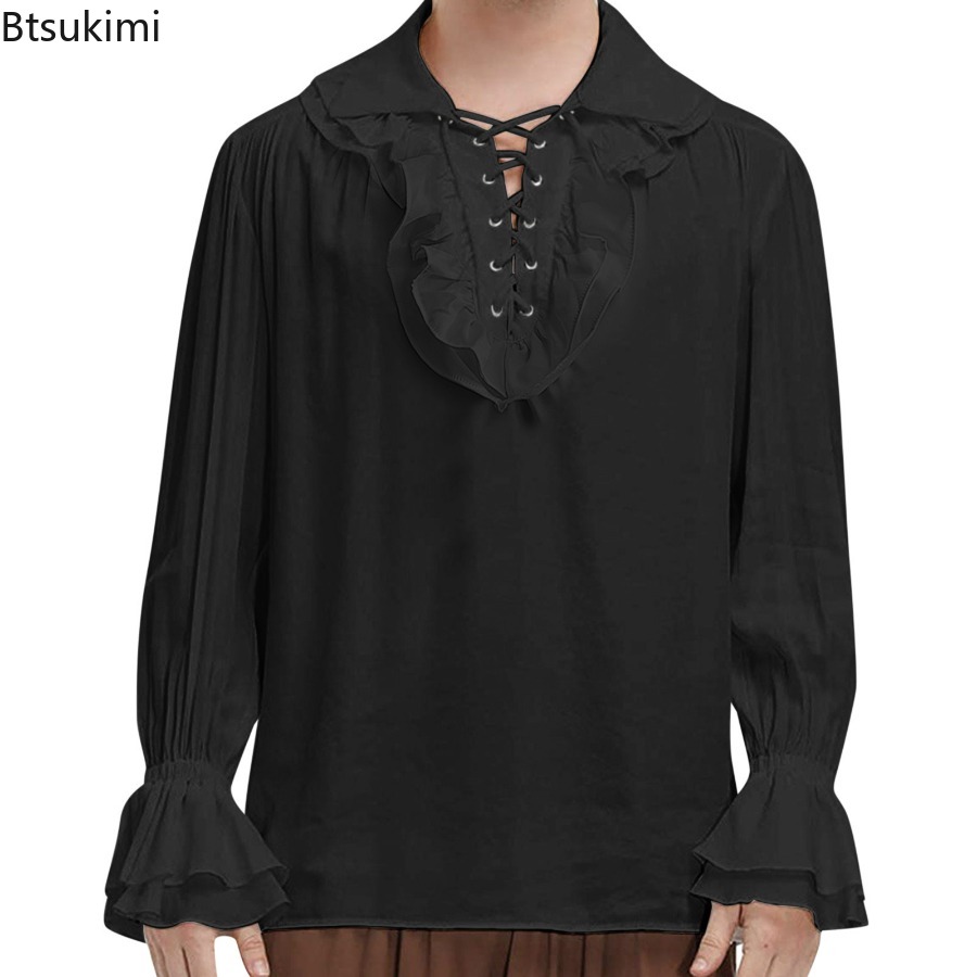 Erkek Ortaçağ Rönesans Korsan  - Medieval Gothic Lace Up Pirate Shirt incelemesi ve fiyatı